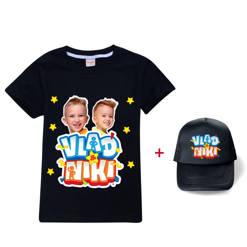 

Kids Clothes 2022 Summer Short Sleeve T-shirt vlad niki Children Birthday Clothing Boys Girls Cartoon Casual Cotton T-shirt+cap