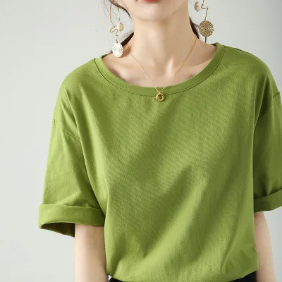 

Solid color T-shirt women's round neck T-shirt summer short-sleeved loose T-shirt gray