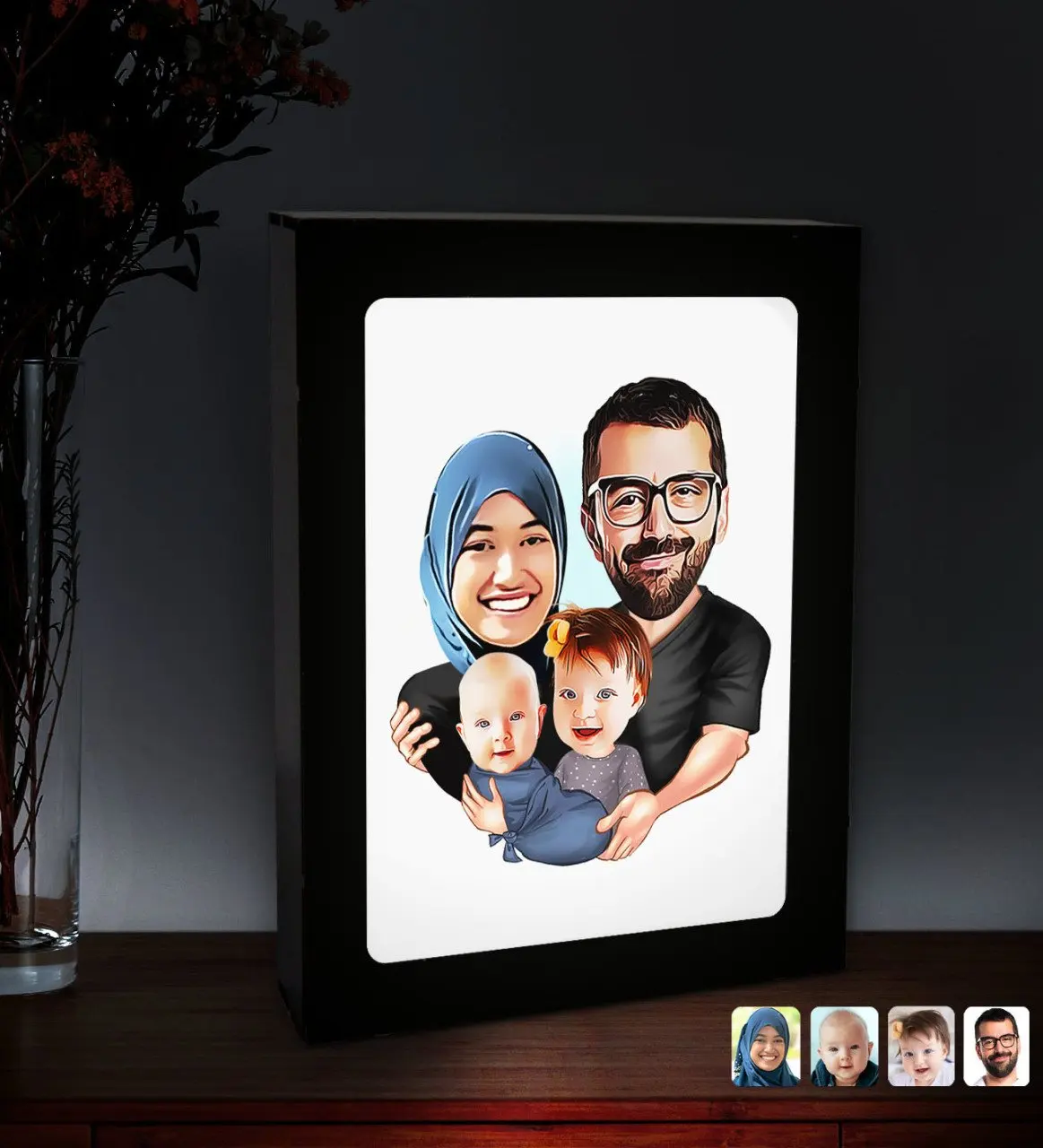 

Personalized Veil Family Caricature Of Led Lighted Wood Picture Çerçevesi-4