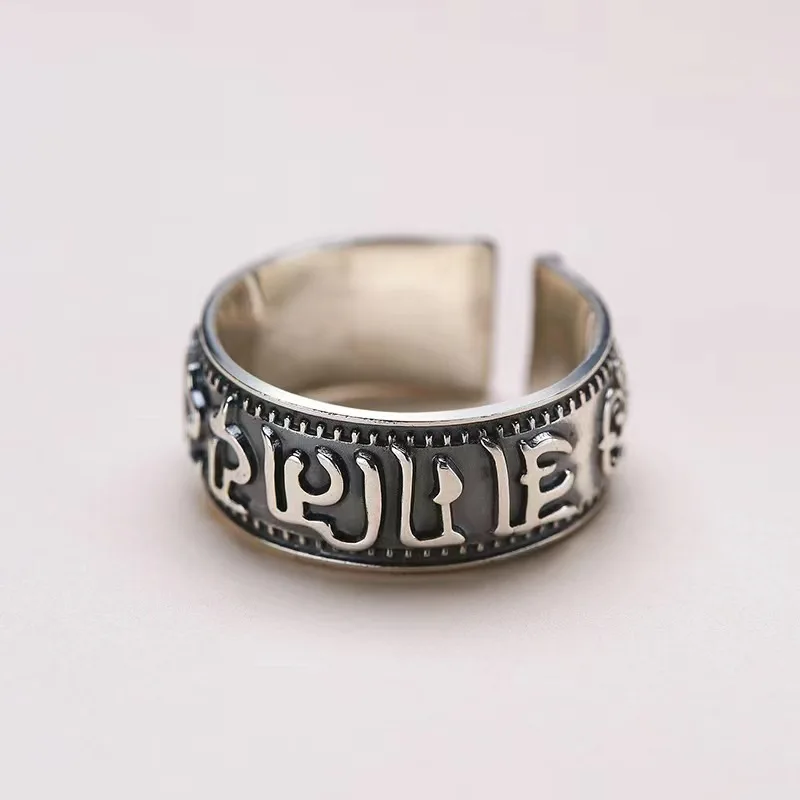 Мужское регулируемое кольцо из серебра S999 в стиле ретро
