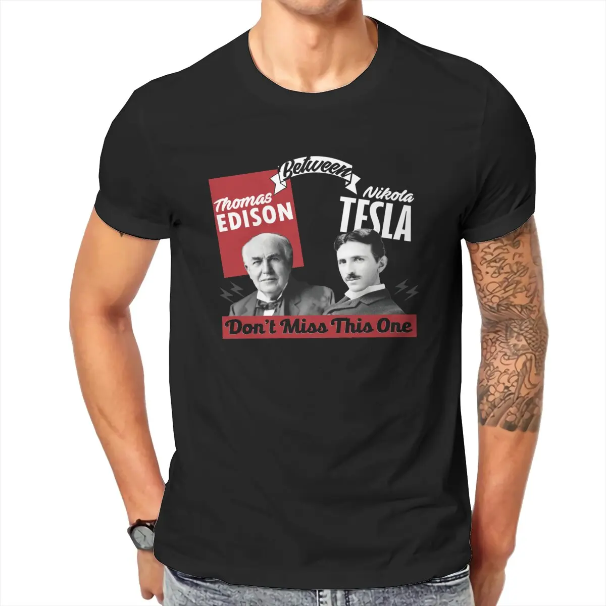 

Мужские футболки Эдисона против Николы Тесла, Забавные футболки с изображением физика из науки электроэнергии, футболка с коротким рукавом...