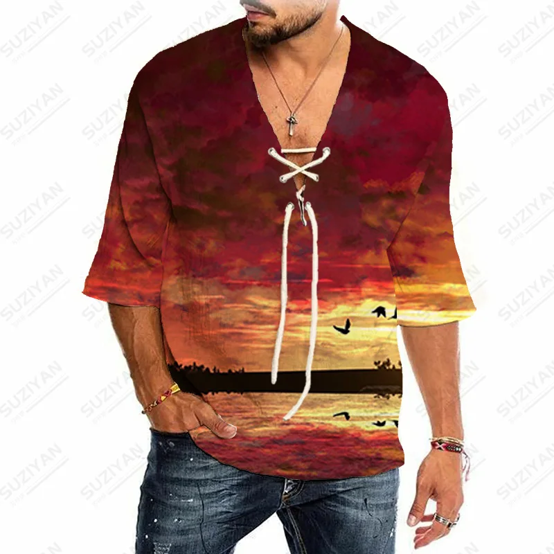 

New Printing Gulf Luxury Fashion Products Summer Plants Urban Style Stripped Short-Sleeved Turn-Down Fit Ethnic Features