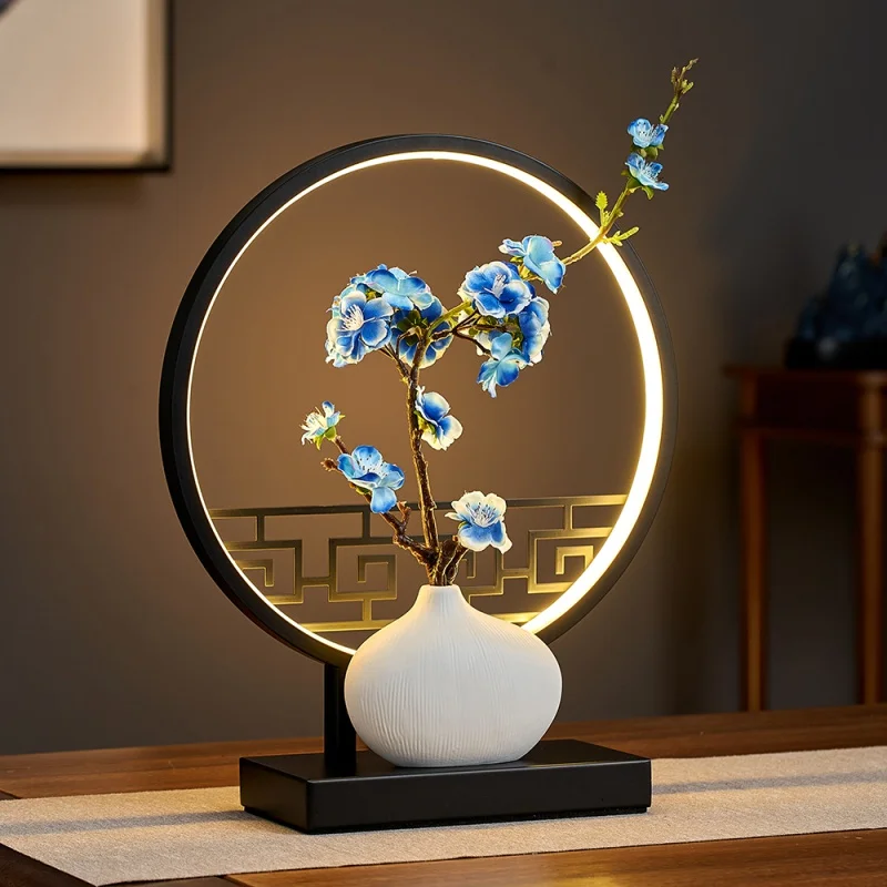 

Chinese Style Home Decoration Accessories Creative Ceramic Vase Table Lamp Living Room Desktop Retro Room Bedside Lamp Decor