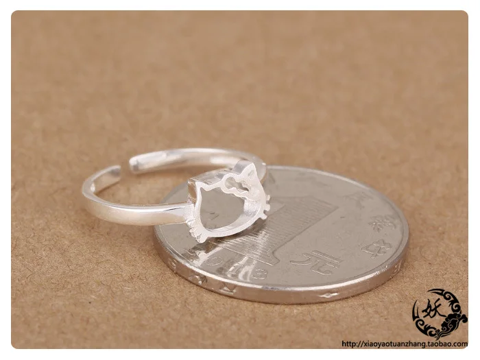 SV 925 пробы Серебряное кольцо супер милый кот Китти матовое серебряное открытое