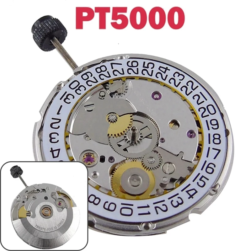 

PT5000 Watch Movement Automatic Mechanical Movement 21600 Bph-28800 Bph Date Display Clone 2824 25 Jewel 25.6Mm Diameter