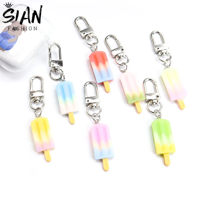 

Cute Ice Cream Acrylic Earphone Case Pendant Keychains Holder Candy Color Simulation Food Pendant Keyrings Headphone Box Jewelry