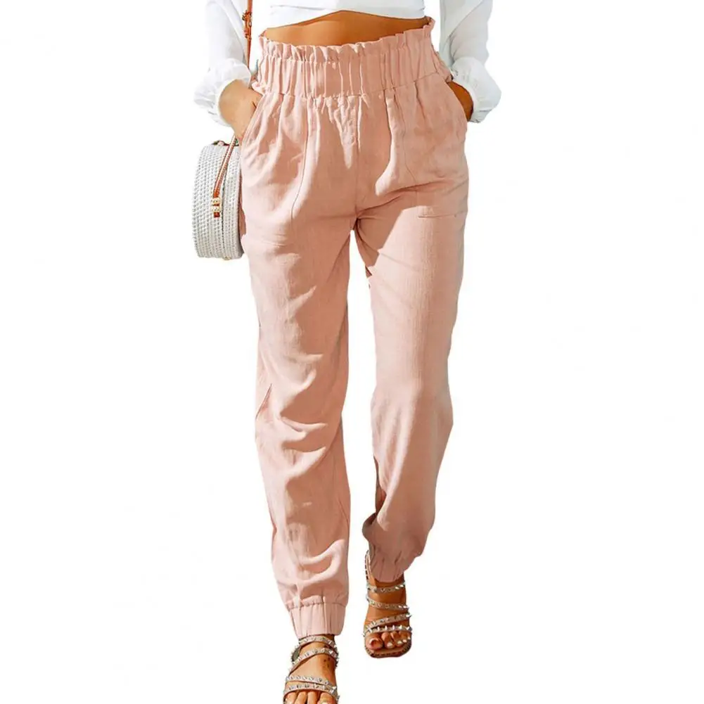 

Cool Straight Pants Pleated Wear Resistant Female Trousers Elastic Waist Ladies Pants
