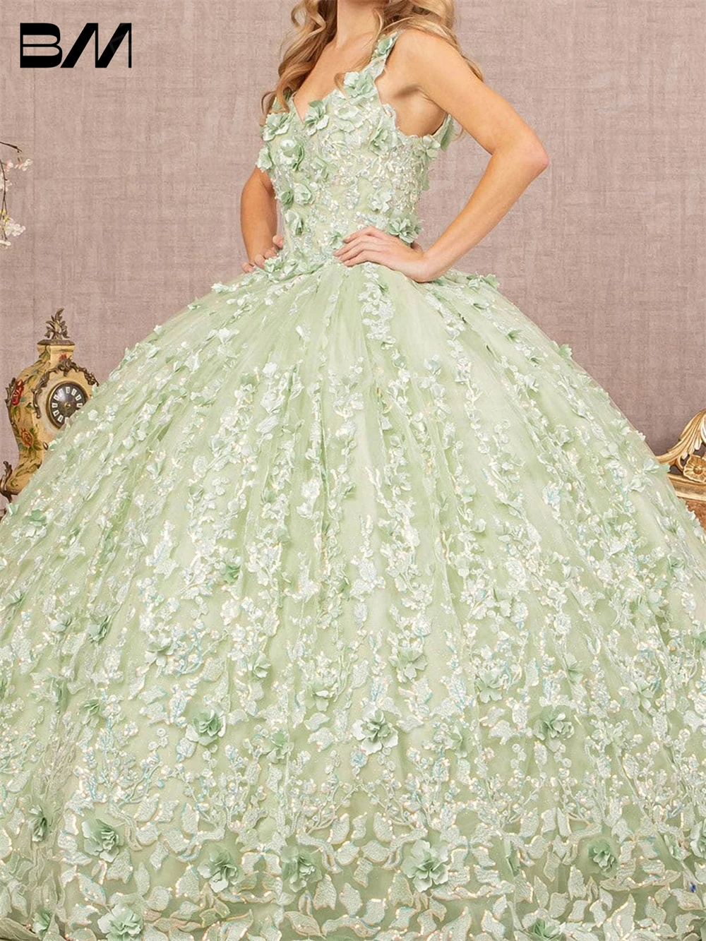 

Floral Detailed Sleeveless Quinceanera Dress 2023 3D Floral Applique Sweep Train Party Dress Cocktail Dresses Vestidos De Baile