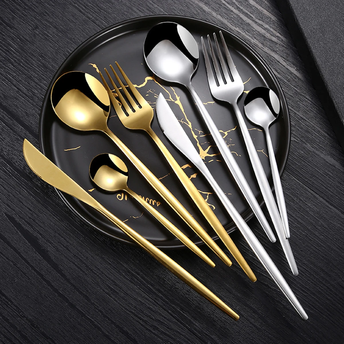 Набор золотых столовых приборов из нержавеющей стали 24 шт.