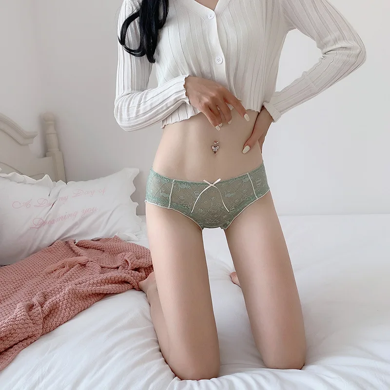 

French Panties, Women's Sexy Mid-waist Underwear, Female Cat Jacquard Lace Underwear, Korean Version, Girly Style