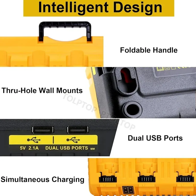 Фото Зарядное устройство с 4 портами, сменный литиевый аккумулятор с USB портом для Dewalt 12-20 в, макс. ток 3 А, DCB104, DCB120, DCB127, DCB200 №4