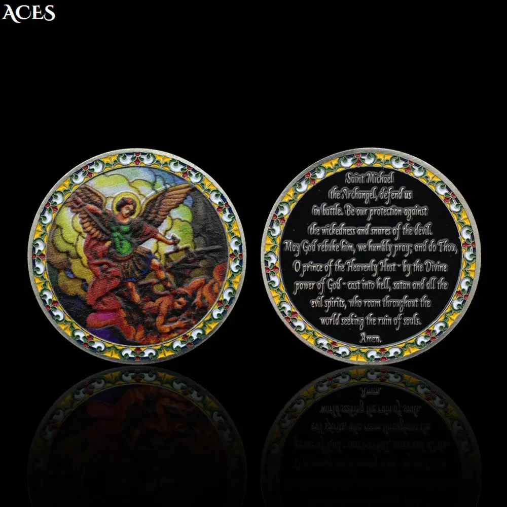 Archaize Coin St Michael Embossed Nickel Plated Commemorative Archangel Color Painted Art Worth Collecting Home Decor