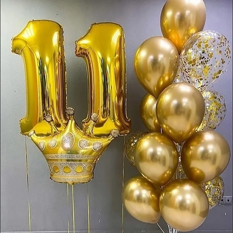 

17pcs/set Kids 12 13 14 15 Years Old Girls Birthday Decor Balloon Gold Crown 32inch Number Foil Balloons Adult Parti Decor Balls