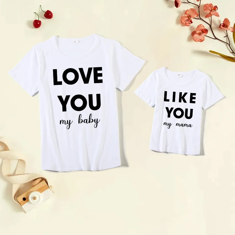 

Valentine's day simple design letter printed mother's dress casual mother and girl tshirt 31PJ