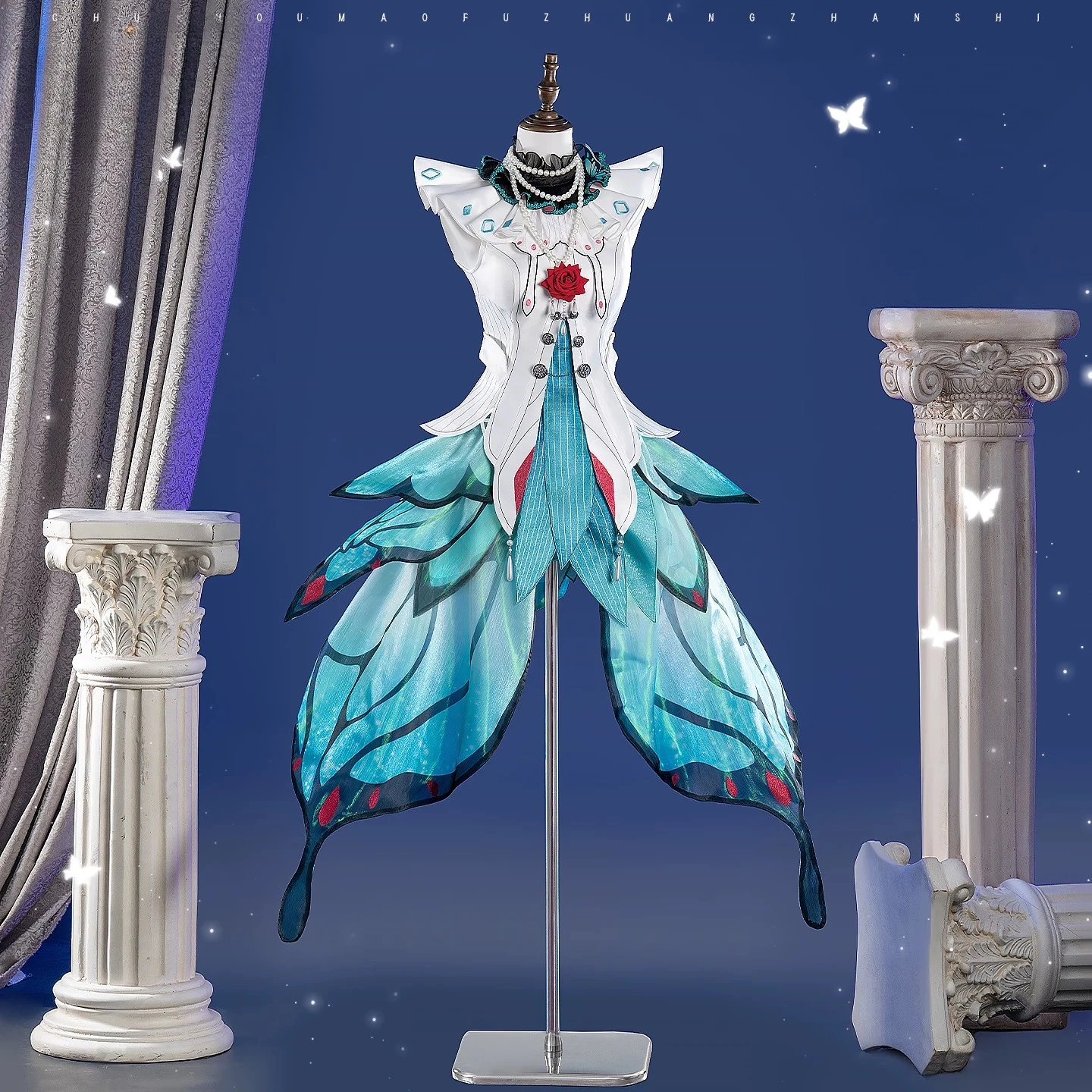 Фото Костюм для косплея Miku Cyan Butterfly Future Dress, полный комплект для женщин, на Хэллоуин, Комик-Кон, для ролевых игр, аниме-вечеринок №3