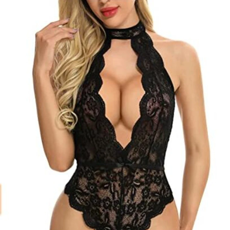 

Sexy Lace Jumpsuit Suit Sexy Backless Halter Hot Full Body Stockings Elastic Bodysuit Women