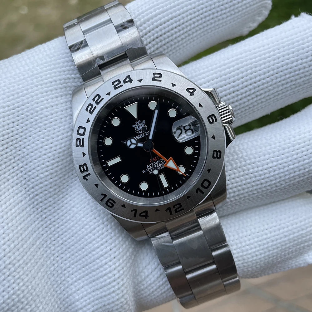 

STEELDIVE Men Diver Watch Luxury 41mm GMT Automatic Mechanical Wristwatch 300m Waterproof Luminous Sapphire NH34 Steel Bezel