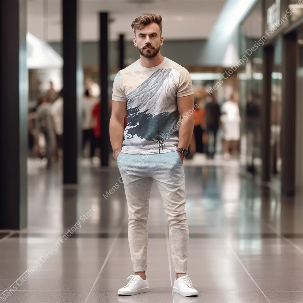 2023 Short Sleeve T-Shirt+Pants Tracksuit Men Two Piece Set Men's Clothing Fashion Graffiti Printed Casual Men's Sweat-Shirt Set