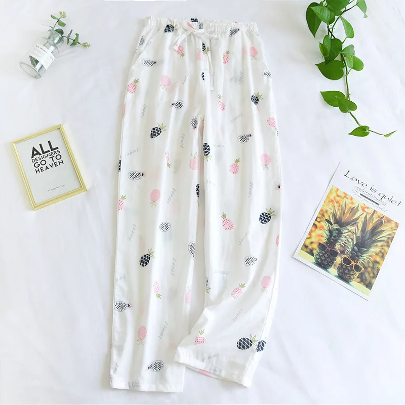 Fdfklak New Pantalones Cotton Trousers Women's Sleepwear Pants Loose Plus Size Home Wear Clothes Fresh Print Nightwear Pant