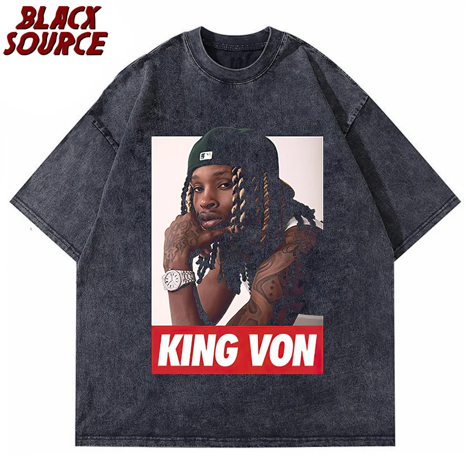 

Men's T-Shirt Rapper K-King Von Rip Graphic Tshirt Unisex Cotton Vintage Black T Shirt Casual 80 90S Hip Hop Streetwear Tees