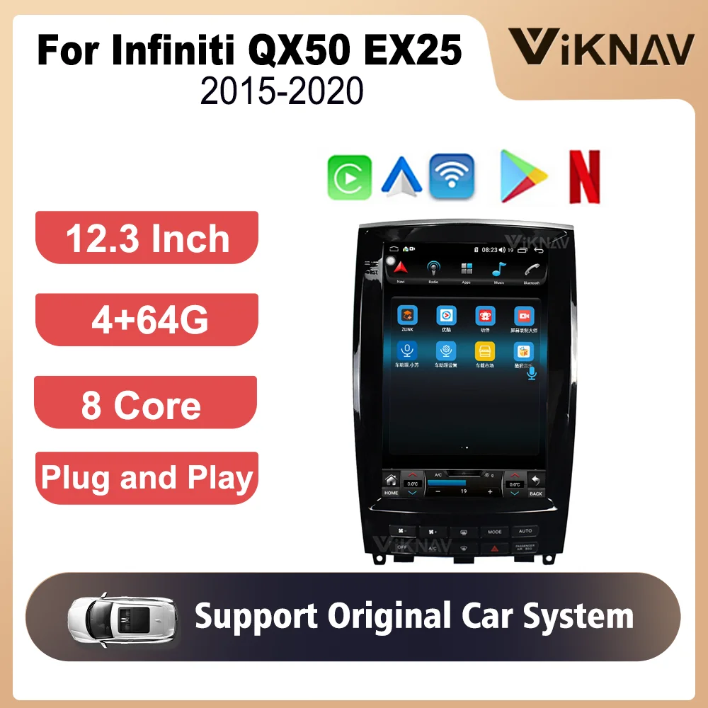

8 ядер 64G Carplay радио для Infiniti QX50 EX25 2015-2020 сенсорный экран заднего вида управление рулевым колесом 4G WIFI навигация GPS