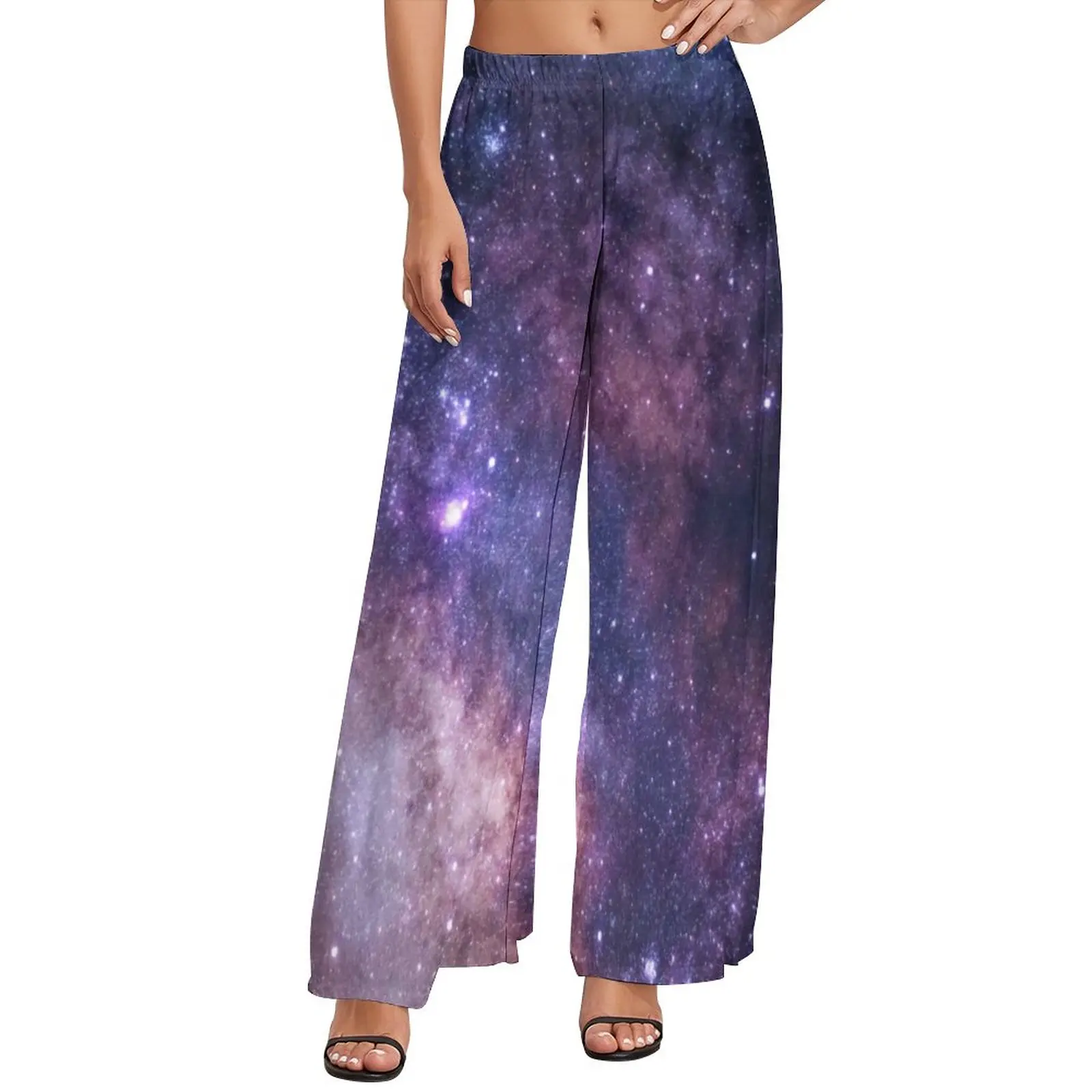 

Galaxy Star Print Pants Nebula Planets Stars Elegant Wide Pants Women Oversized Korean Fashion Design Straight Trousers