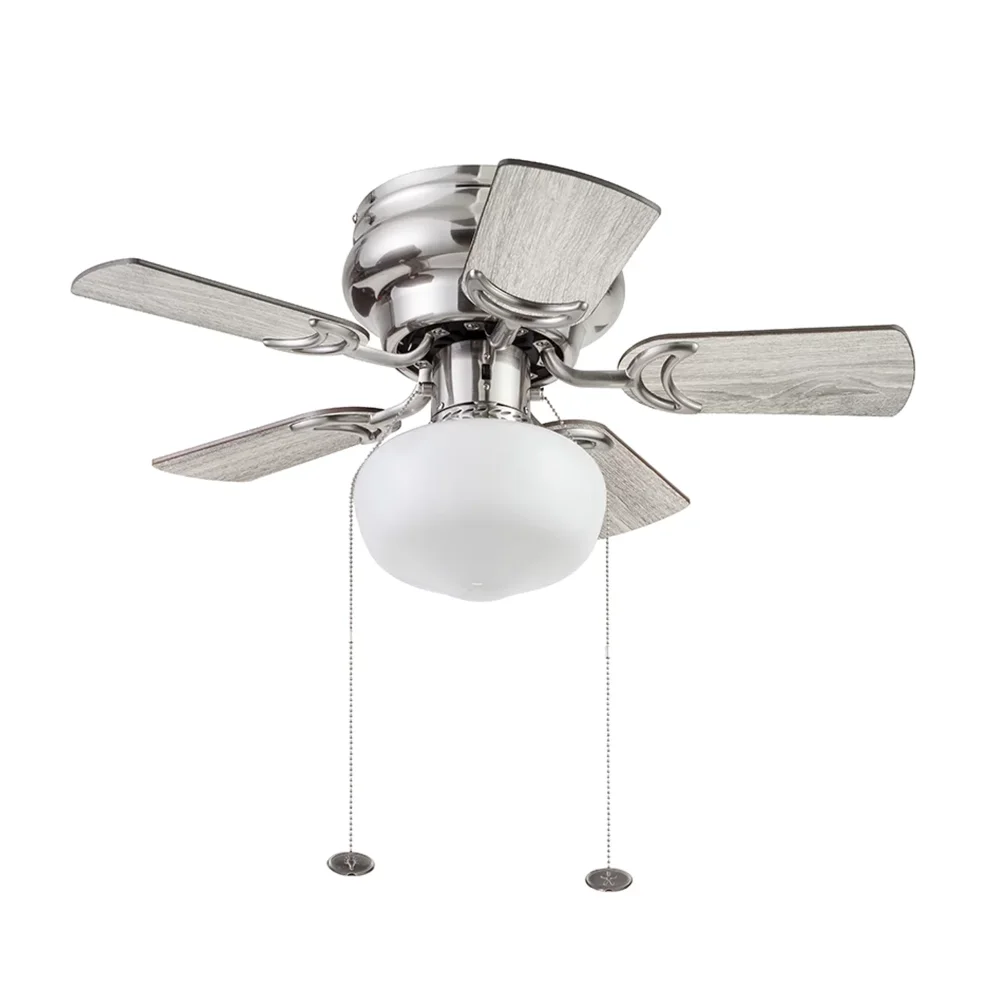 

Prominence Home Hero 28" Brushed Nickel Flushmount Small Room Ceiling Fan with 5 Blades, Globe Light Kit & Pull Chains