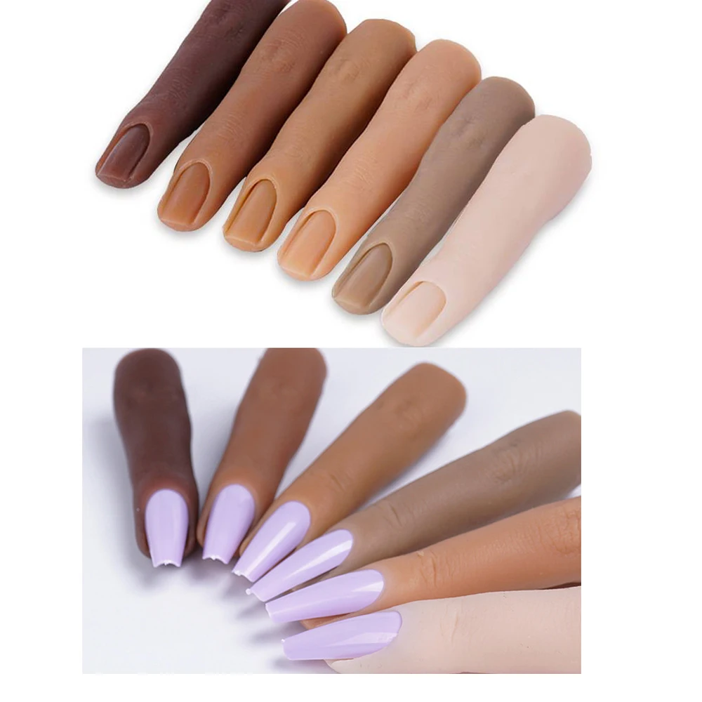 

6pcs/Set Practice Silicone Finger Model Tool Manicure Nail Tools Adjustable Fake Finger Bendable Practice Finger for Training