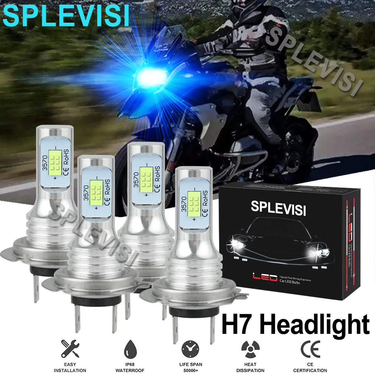

4PCS 8000K Ice Blue Motorcycle 35W LED Headlight For BMW C600 Sport 2014-2016 C650GT 2014-2019 F700GS 2014-2018 F800GS 2014-2018