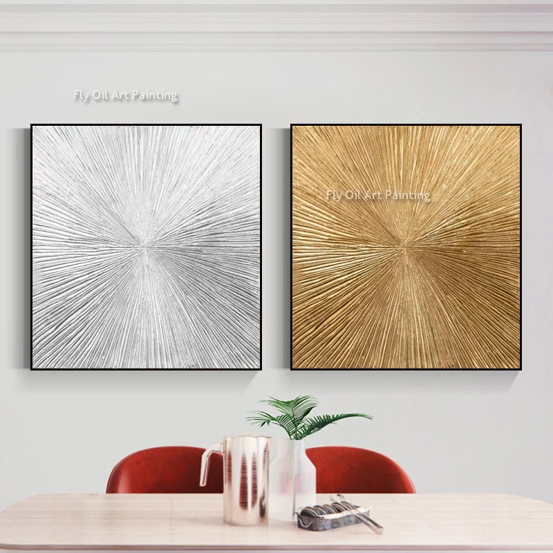 Абстрактная серебряная и золотая толстая картина маслом ручная роспись