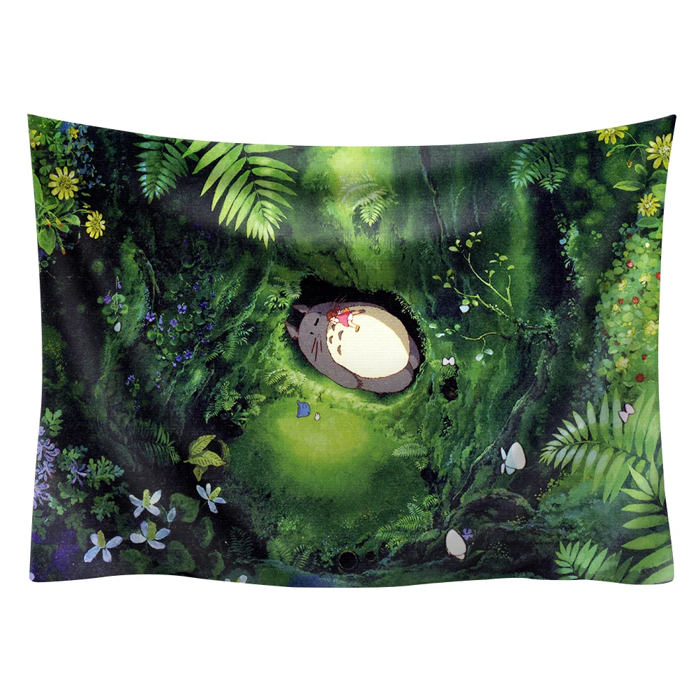 

Пляжное полотенце Totoro в японском стиле аниме с милым рисунком кошки, Йога, настенный гобелен для гостиной, домашний декор, эстетический прин...