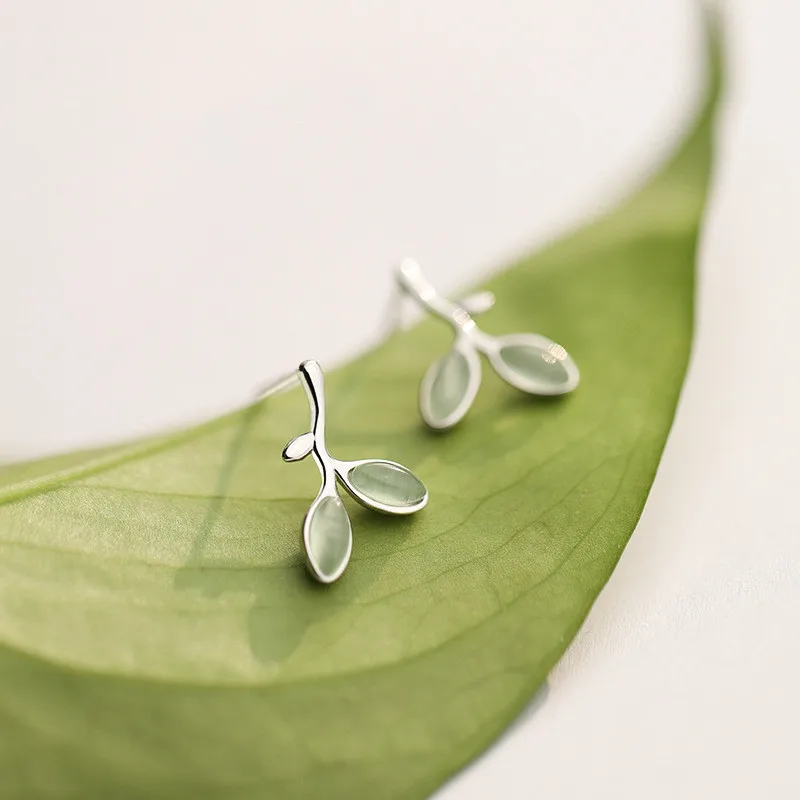 

Nature Simple Fashion New Solid 925 Sterling Silver Opal Leaves Buds Stud Earrings For Women Sterling-Silver-Jewelry Brincos