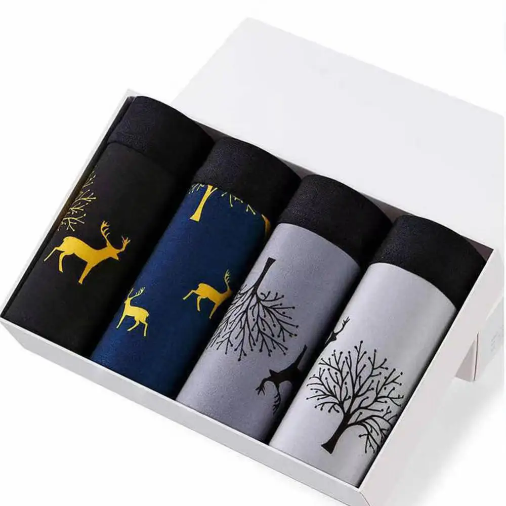 4pcs Boxer Shorts Men's Panties  Cotton Trendy Boxer Shorts Personality Loose Breathable UnderwearSexy  Set Calecon Lot Soft Box