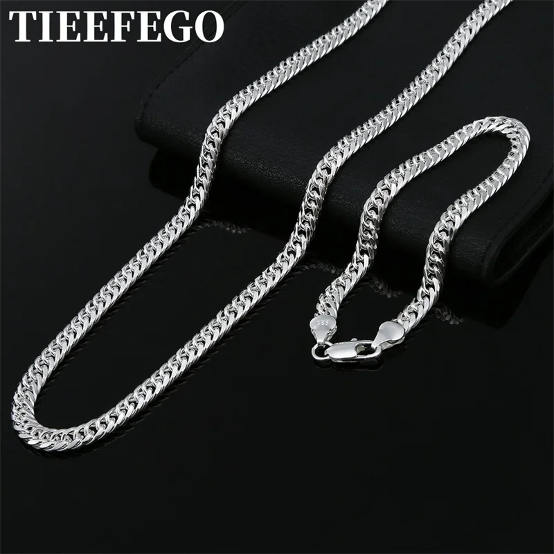 

TIEEFEGO 6MM geometric chain man 925 Stamp Silver color bracelet neckalces for women luxury Party wedding jewelry sets