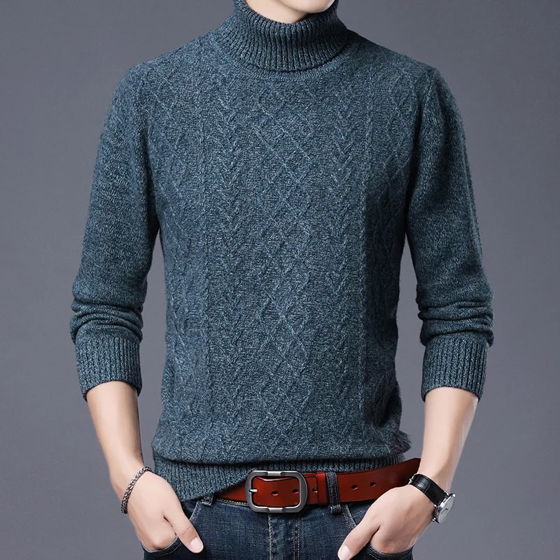 

Pure 100 High Collar Wool Men's Sweater Knitted Undercoat Thickened Loose Autumn and Winter 2023 New