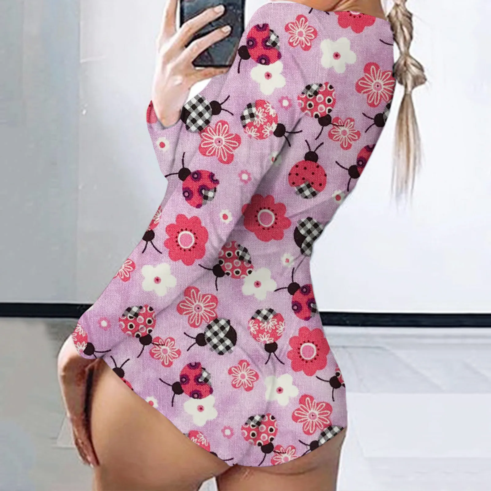 

Women Print Long Sleeve Nightwear Jumpsuit Bodysuit Playsuit Romper