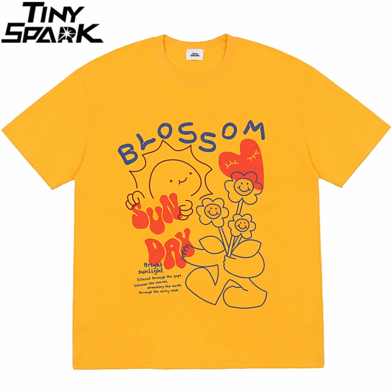 Уличная футболка в стиле хип-хоп Harajuku с принтом цветов 2022 мужская летняя коротким