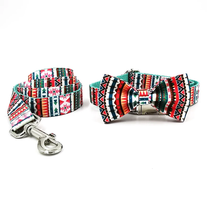 

Free Engraving ID Stripe Dog Collar Leash Bow Tie Set Personalized ID Pet Dog Tag Collar Leash Lead For Small Medium Large Dogs