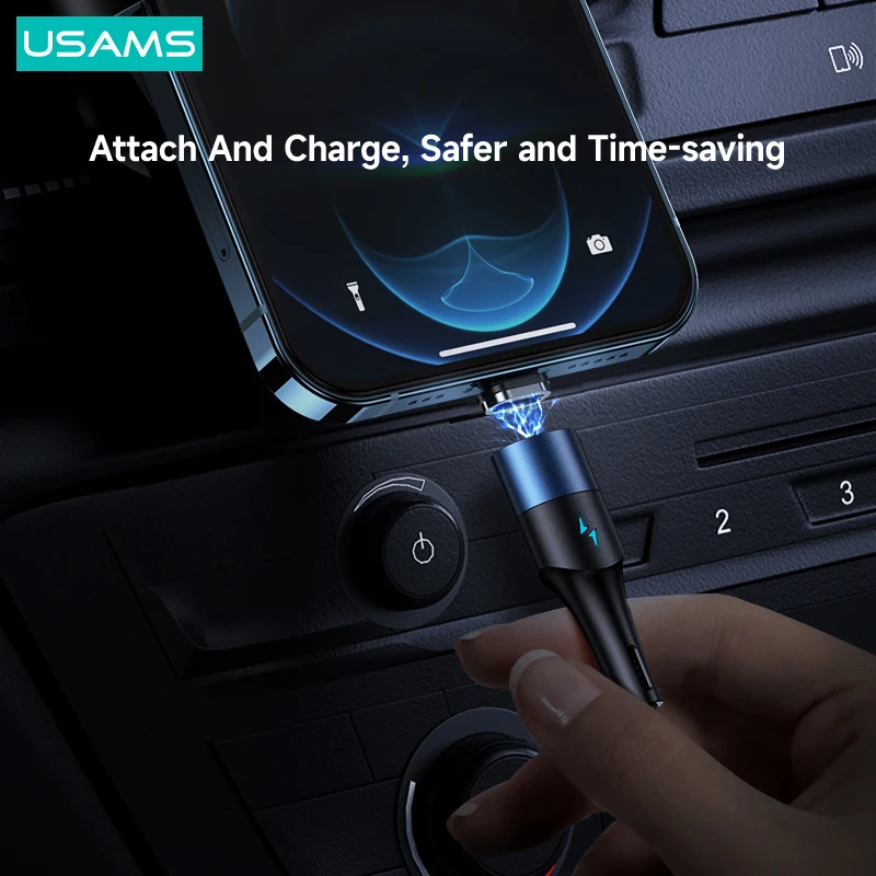 USAMS U66 PD 60W Quick Charge 2 In 1 Magnetic Cable QC 3.0 Type C Lightning Cable For iPhone 13 12 11 iPad Android Phone Switch