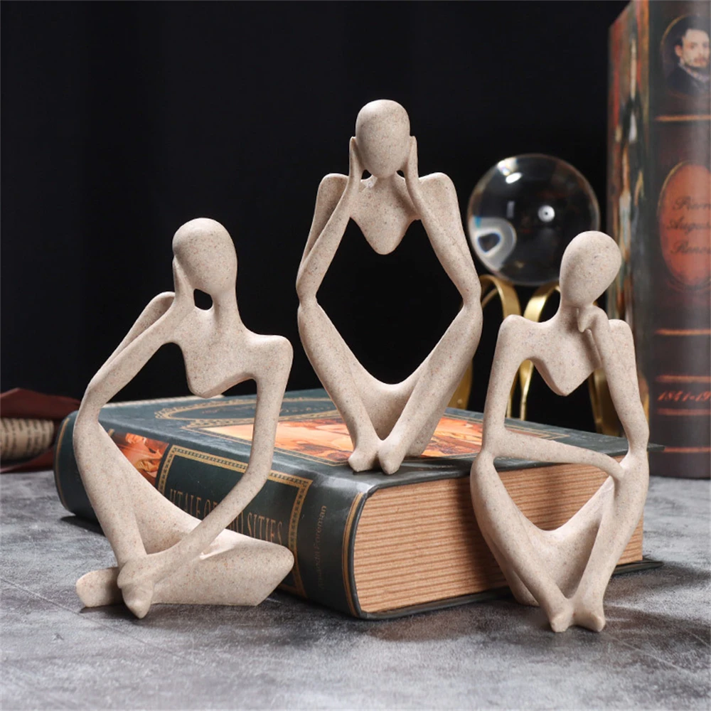 

3Pcs Mini Nordic Thinker Statue Resin Sculpture Figurine Office Home Decoration Ornaments Desktop Decor Handmade Craft Art