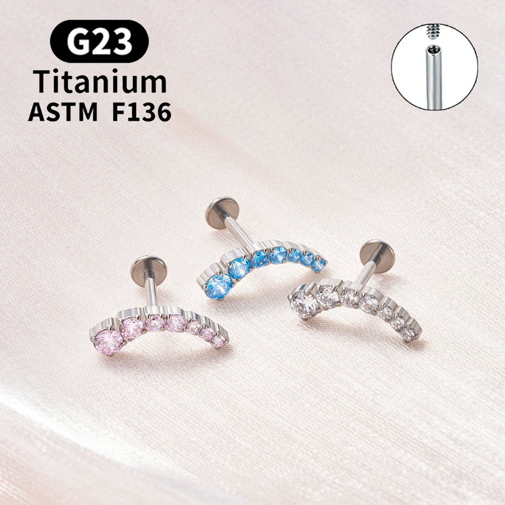 

G23 Titanium Titanium Piercing Cartilage Ear Pierc 7CZ Threaded Labret Studs Tragus Pircing Earrings Lip Ring Piercing Jewelry