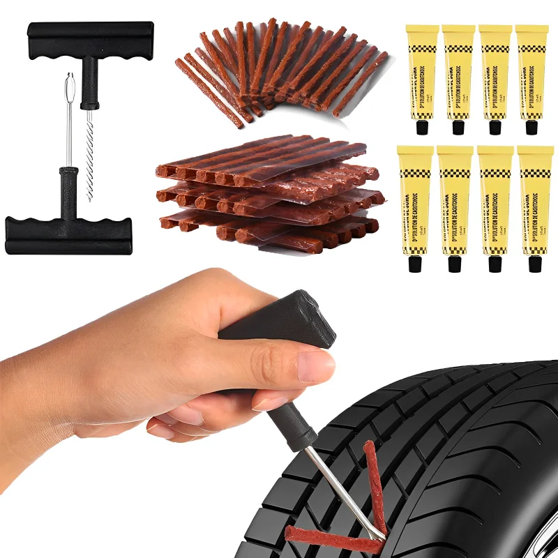 

Car Tire Repair Tools Set Auto Motorcycle Bike Tyre Puncture Tubeless Quick Repairing Kit with Glue Rubber Stripes Accessories