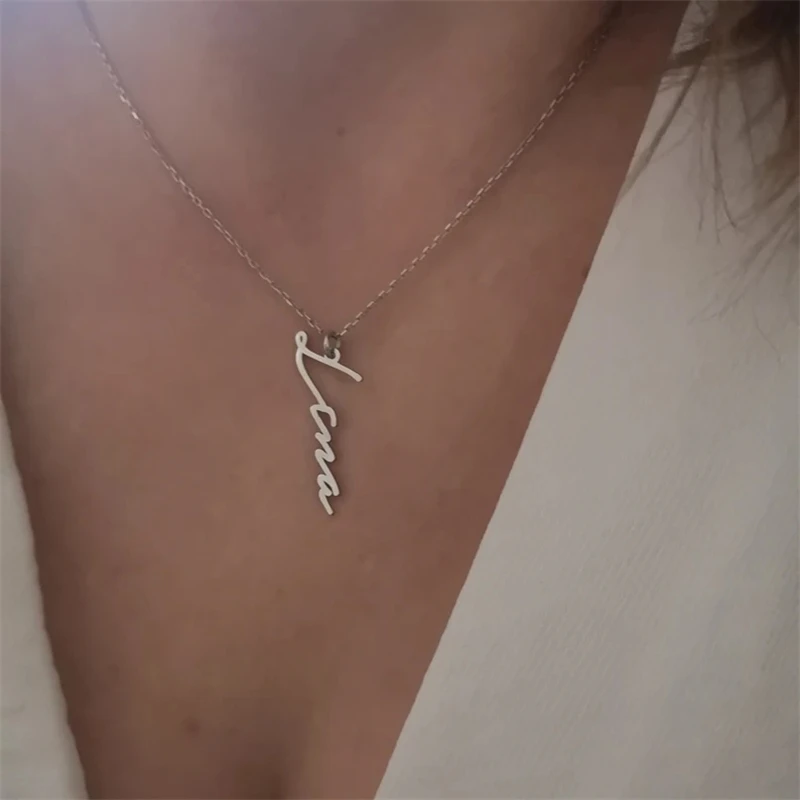 Ручная работа вертикальное ожерелье с именем подвеска для рукописного письма