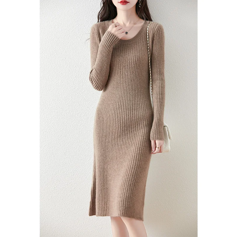 Вязаные женские платья из 100% шерсти осень/зима 2023 новое модное теплое платье