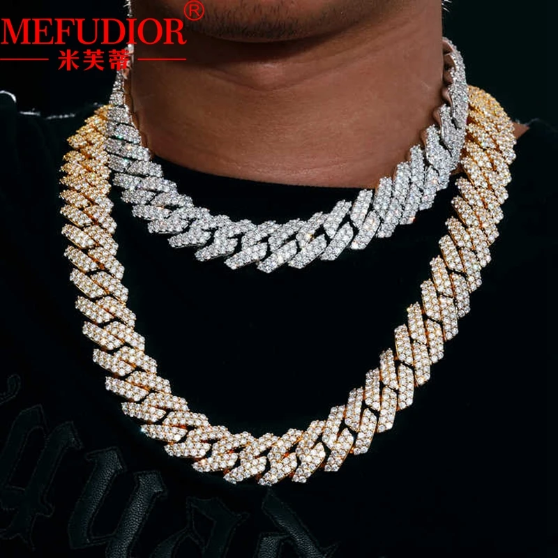 

925 Sterling Silver 14mm Width Cuban Necklaces Rhombus Chain Women Men D VVS1 Moissanite Diamond 16-26 Inch High Quality Jewelry