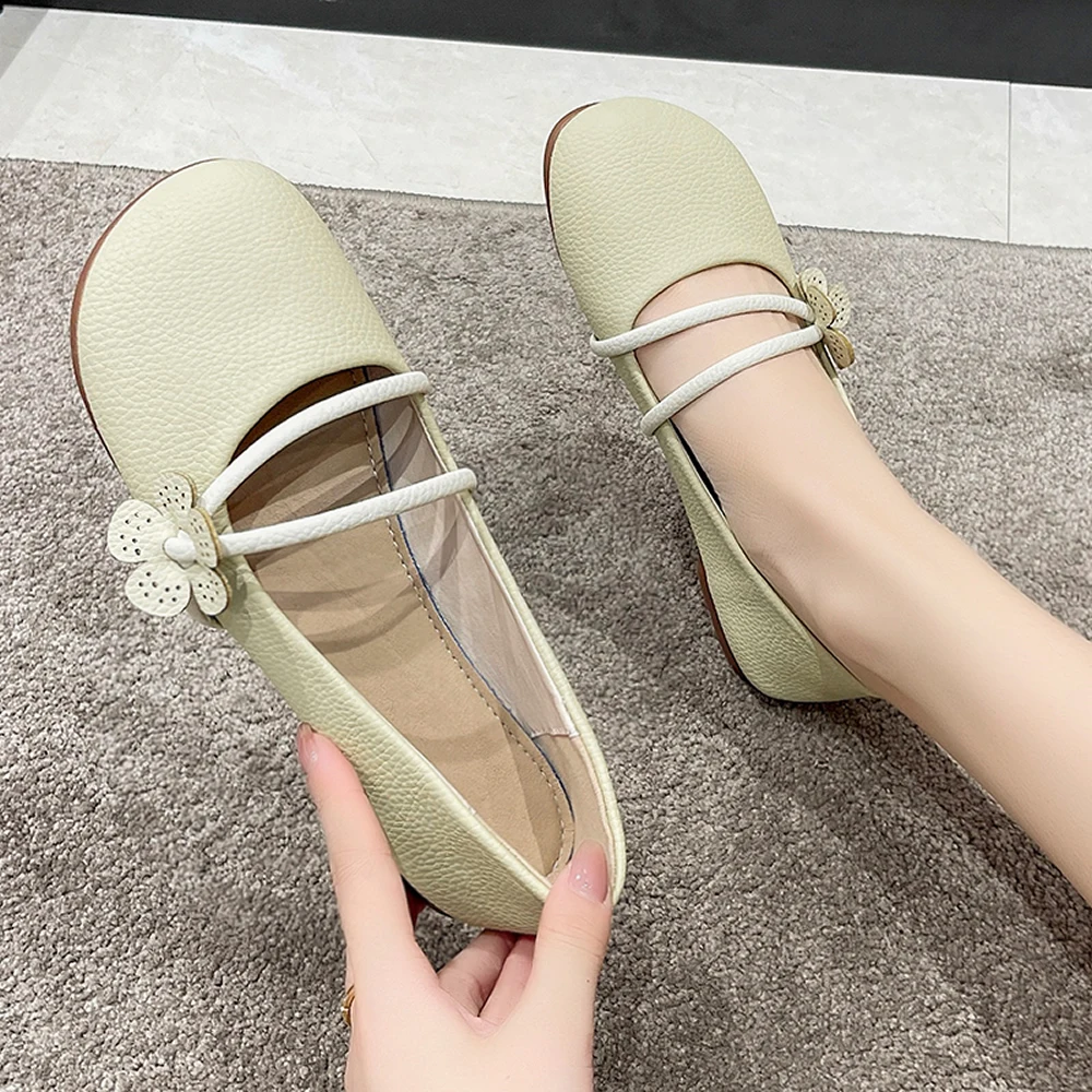 Mary Jane shoes women 2023 summer new all-match flat shoes grandma shoes round head bean shoes single shoe women