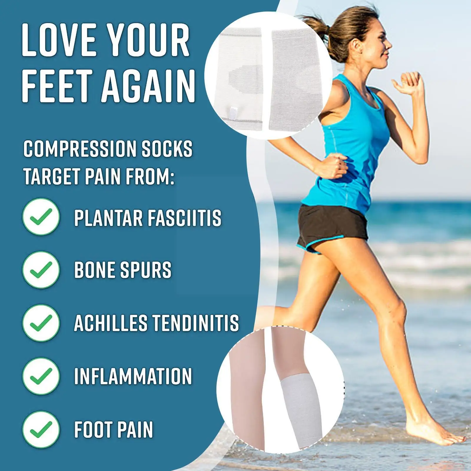 

Носки компрессионные из бамбукового волокна, дышащие, для снятия боли в щиколотке, для фасциита, спортивные, для подошвы, 1 пара