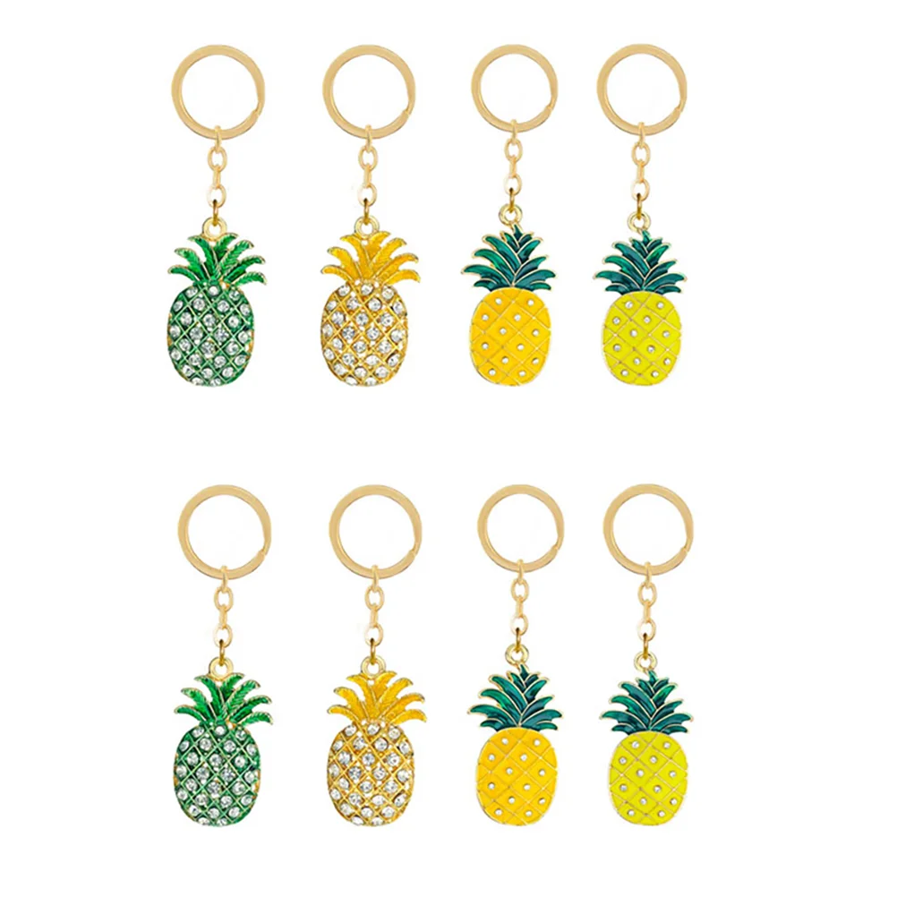 

8 Pcs Pineapple Keychain Rhinestone Ornament Car Keys Creative Chains Alloy Gift