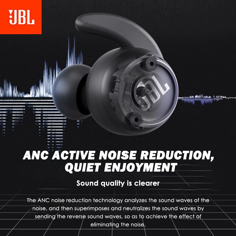 Наушники JBL REFLECT MINI NC True Wireless Bluetooth для спорта с шумоподавлением, гарнитура Hi-Fi Music Earphones со стереозвуком и микрофоном.