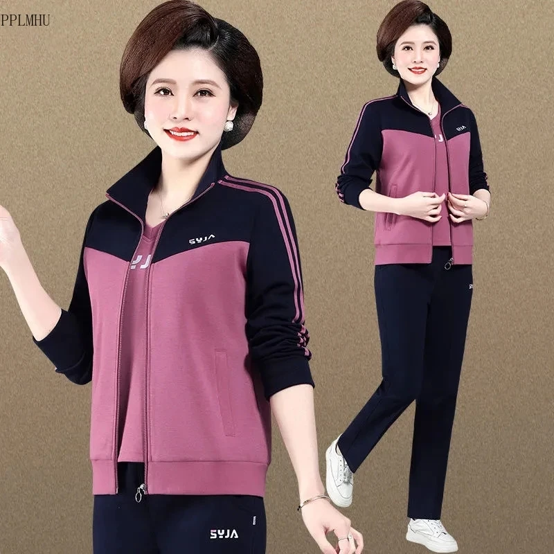 

Spring Fall Jackets+T-Shirt+Sweatpant Loungewear Fashion Mother Tracksuit Casual Jogging Suit Plus Size 3 Piece Set Women Outfit